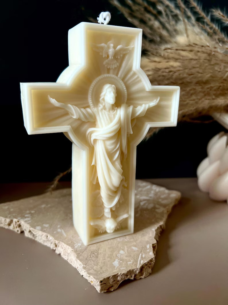 Jesus Statue Candle | Christian Home Decor Gift | Christ on Cross| Sculptural Candle Religious Gift| Easter gift, baptism, confirmation gift